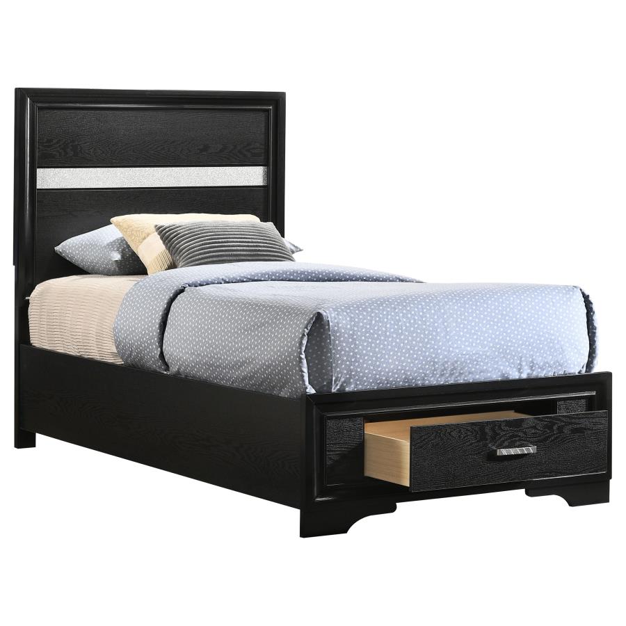 (image for) Miranda 51-inch Wood Twin Storage Panel Bed Black