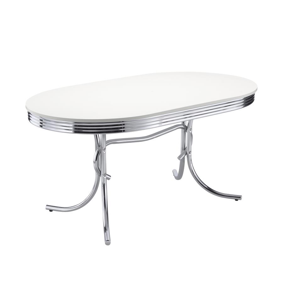 (image for) Retro Oval 60-inch Wood Top Dining Table White and Chrome