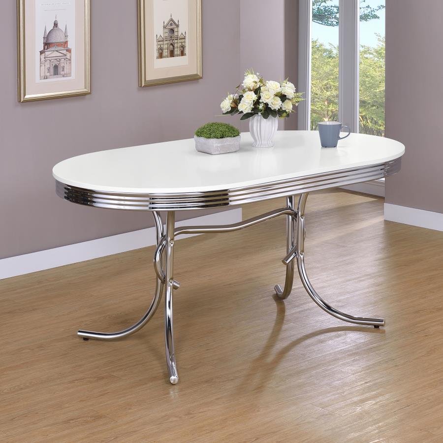 (image for) Retro Oval 60-inch Wood Top Dining Table White and Chrome