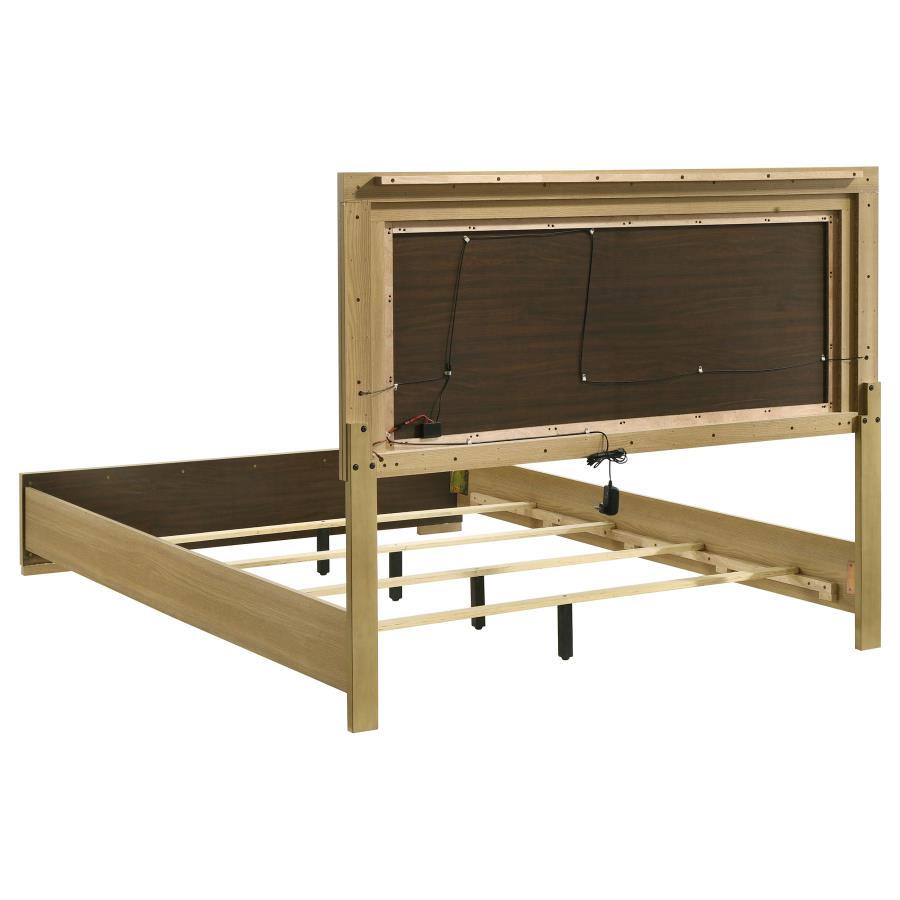 (image for) Hyland Wood Queen LED Panel Bed Natural and White