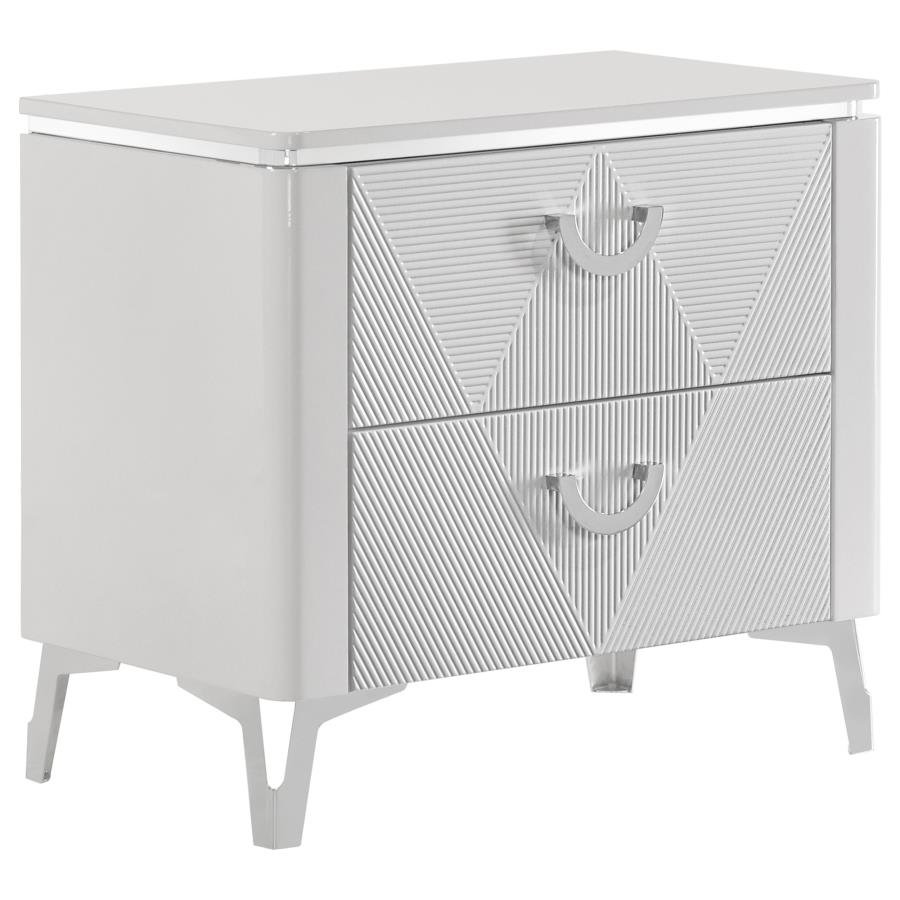 (image for) Cassia 2-drawer Nightstand Bedside Table White High Gloss