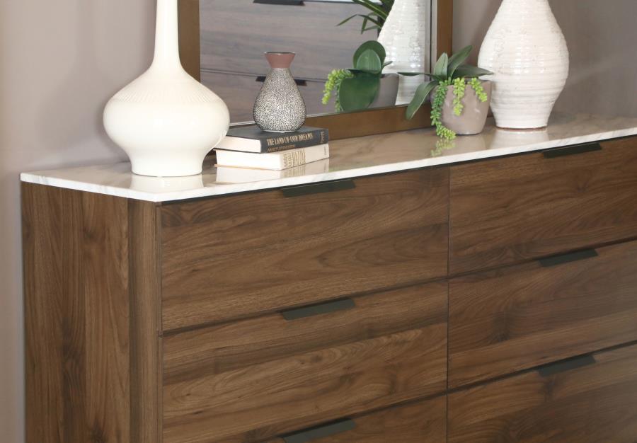 (image for) Mays 6-drawer Dresser with Mirror Walnut