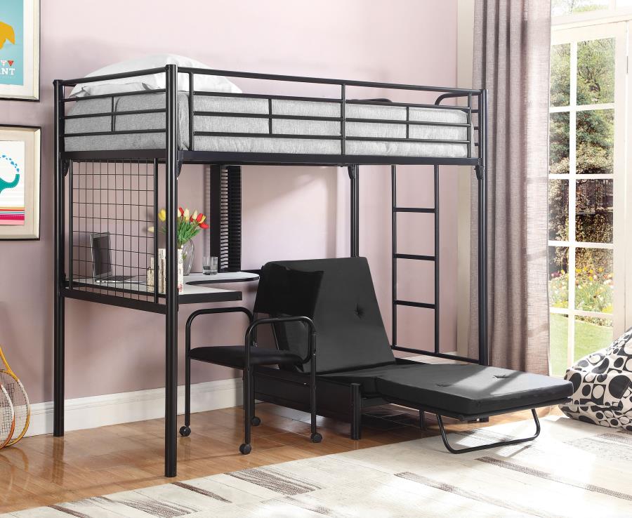 (image for) Jenner Twin Futon Workstation Loft Bed with Futon Pad Black