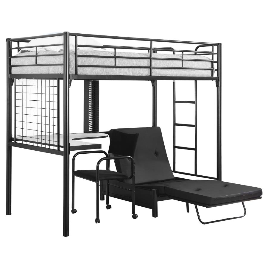 (image for) Jenner Twin Futon Workstation Loft Bed with Futon Pad Black