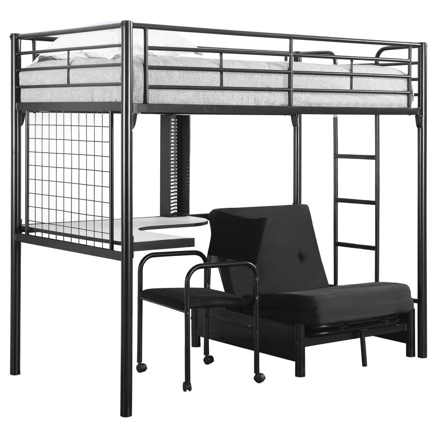 (image for) Jenner Twin Futon Workstation Loft Bed with Futon Pad Black