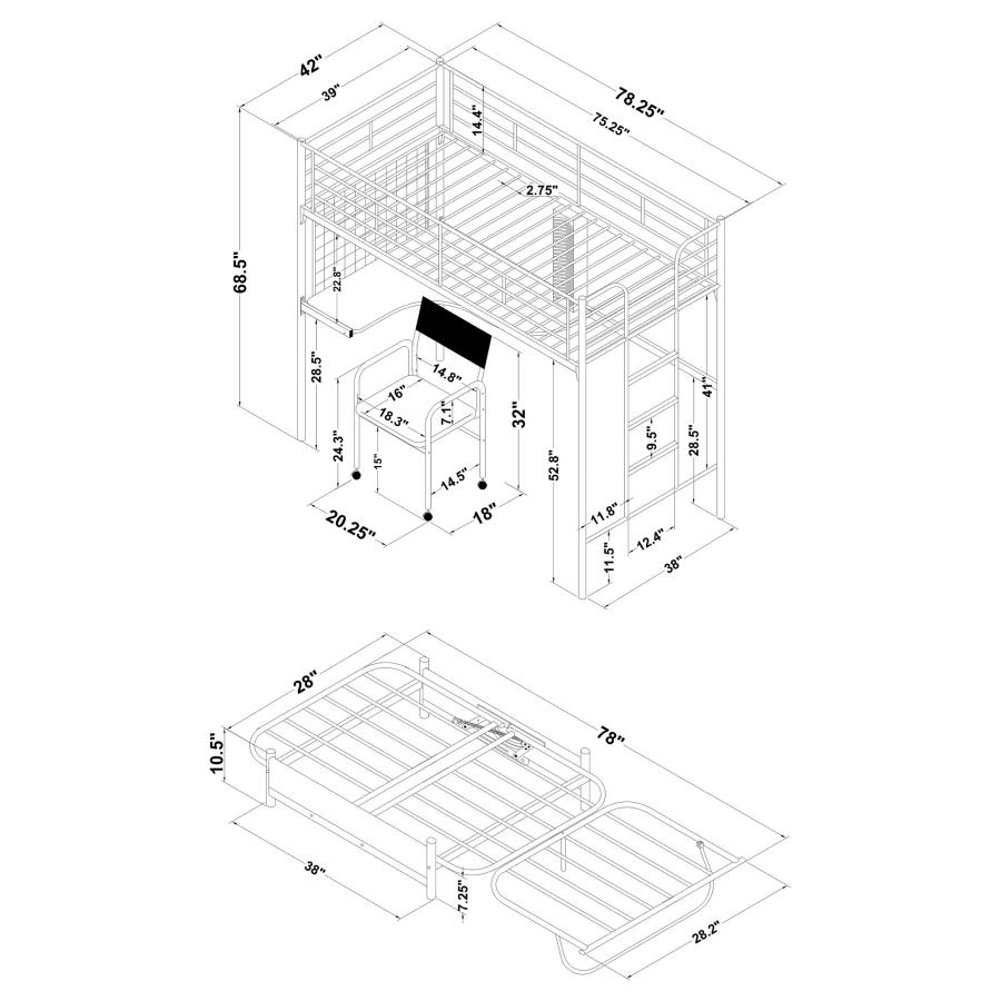 (image for) Jenner Twin Futon Workstation Loft Bed with Futon Pad Black