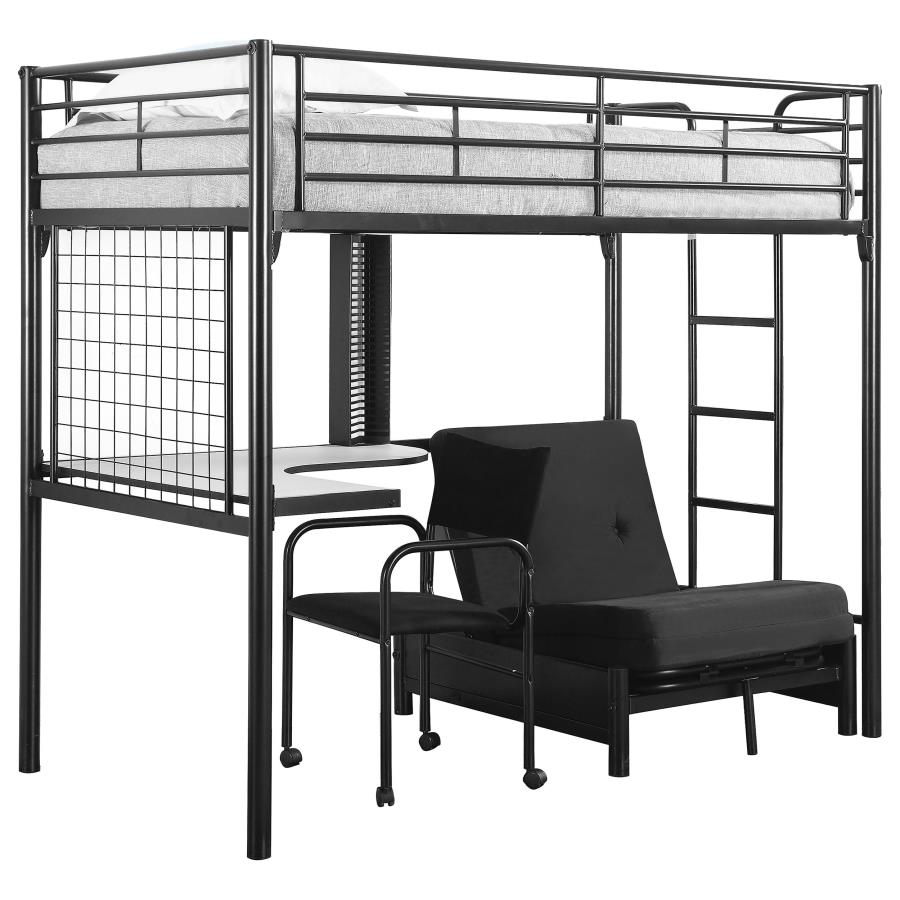 (image for) Jenner Metal Twin Futon Workstation Loft Bed Black