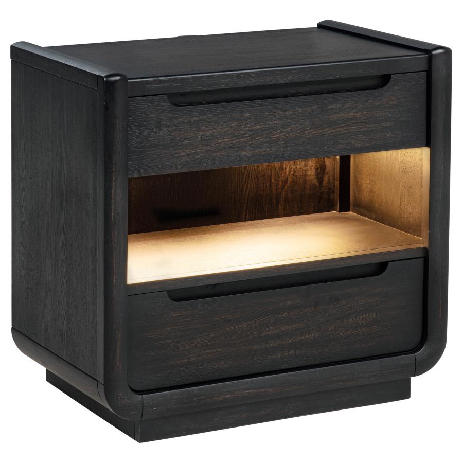 (image for) Leandro 2-drawer LED Nightstand with USB Burnished Black