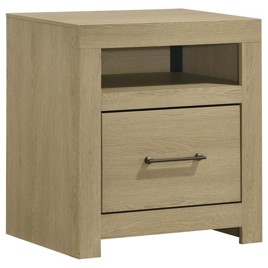 (image for) Hendricks 1-drawer Nightstand Bedside Table with Cubby Light Oak