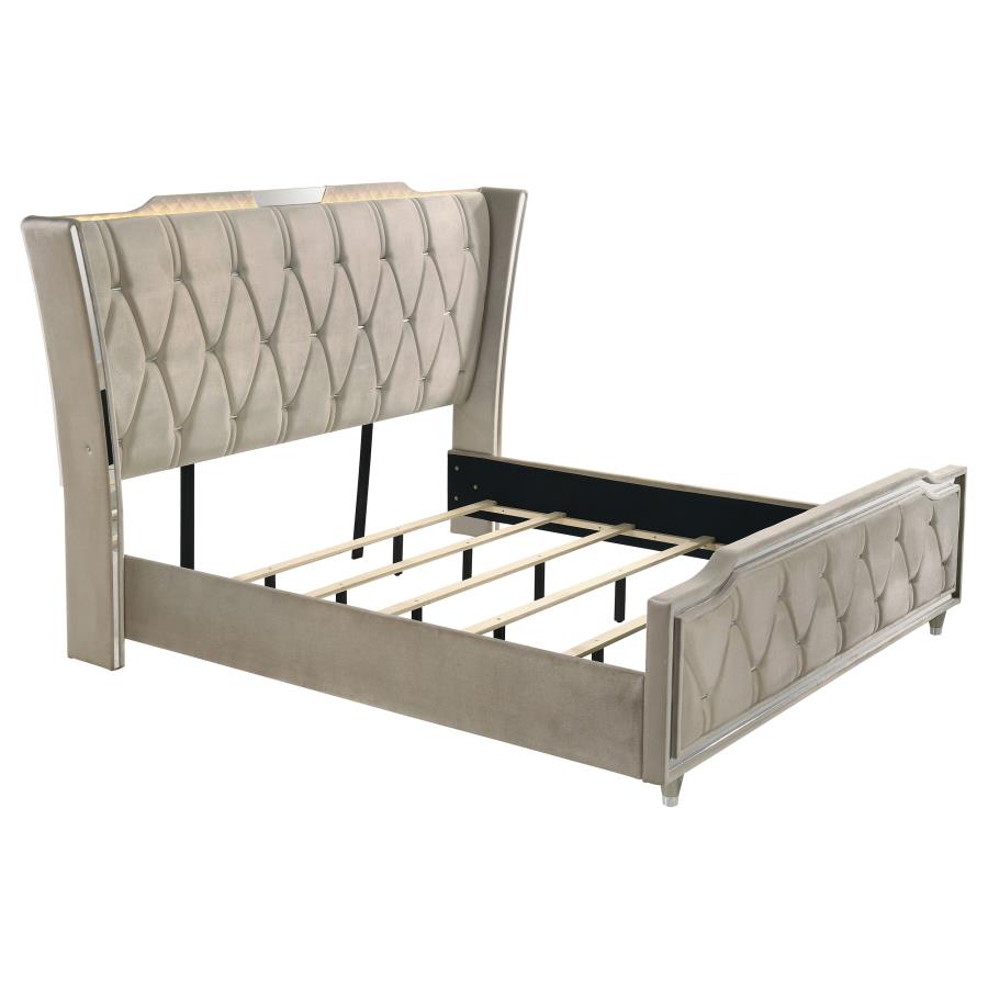 (image for) Lorient Eastern King LED Upholstered Bed Ivory and Camel