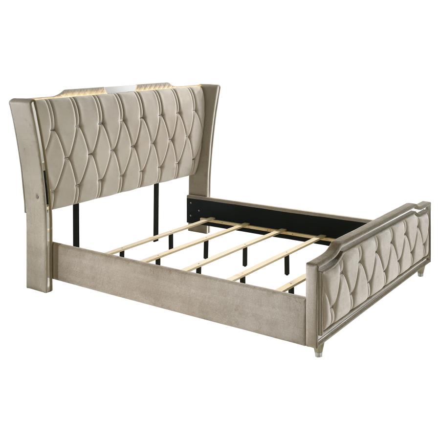 (image for) Lorient California King LED Upholstered Bed Ivory and Camel