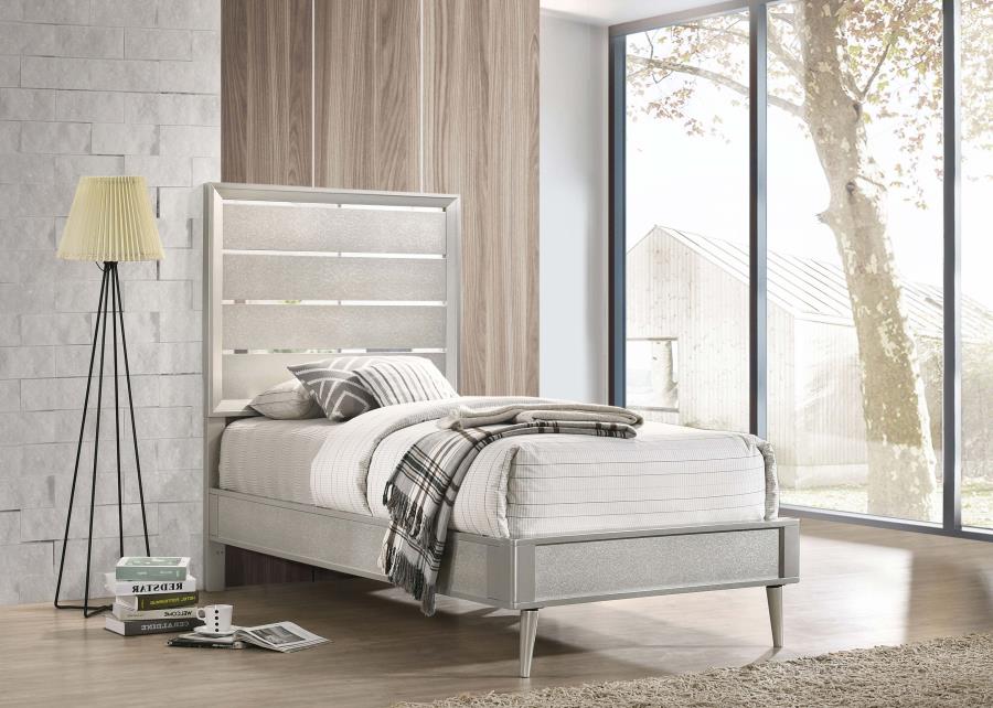 (image for) Ramon Wood Twin Panel Bed Metallic Sterling