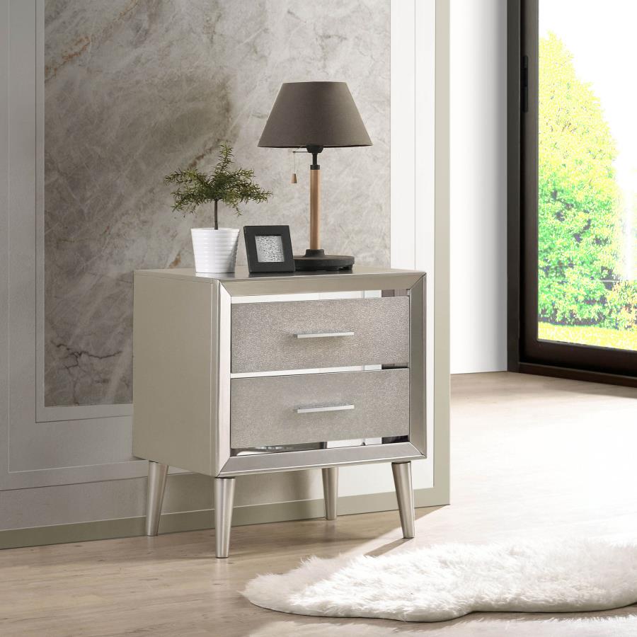 (image for) Ramon 2-drawer Nightstand Metallic Sterling