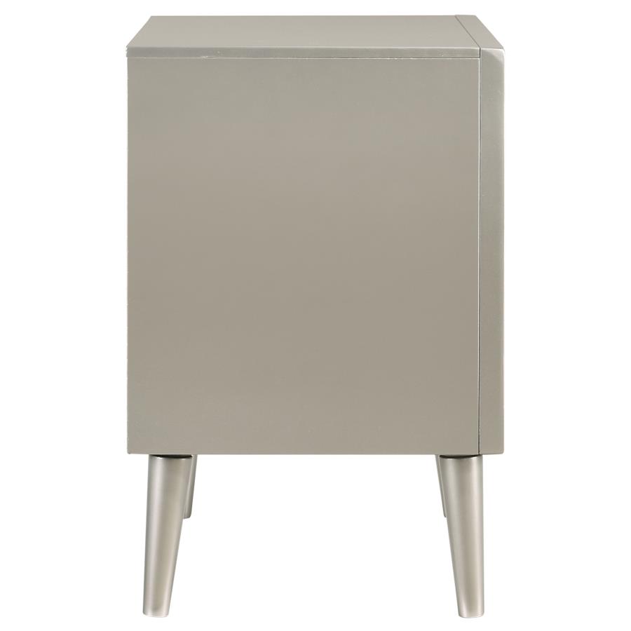 (image for) Ramon 2-drawer Nightstand Metallic Sterling