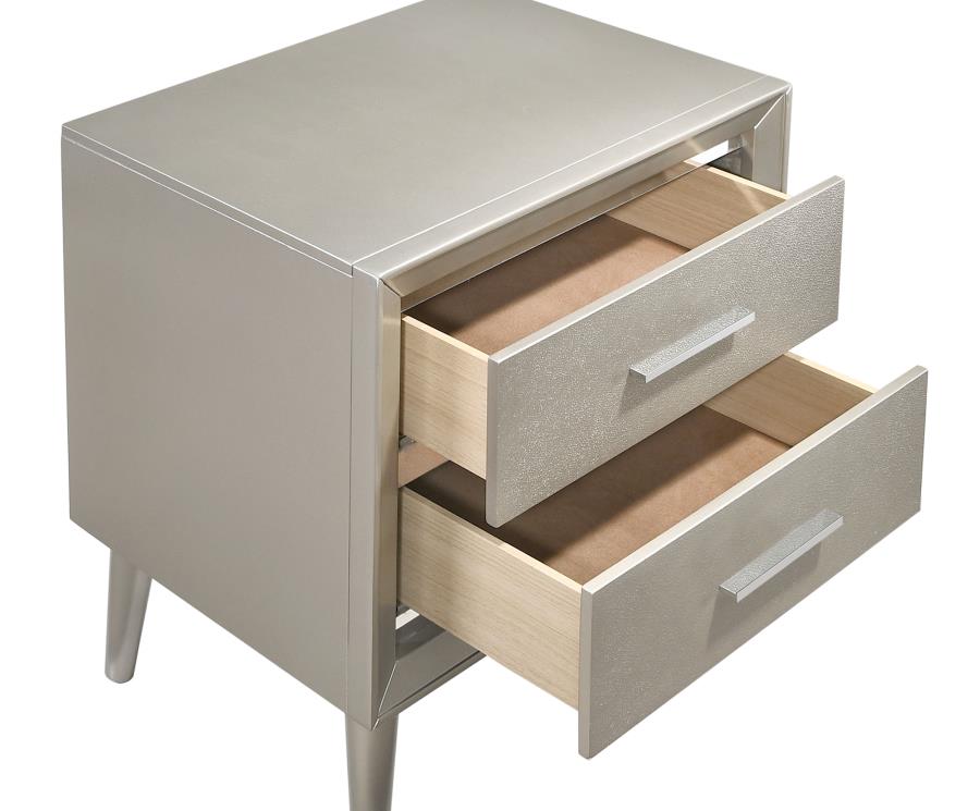 (image for) Ramon 2-drawer Nightstand Metallic Sterling