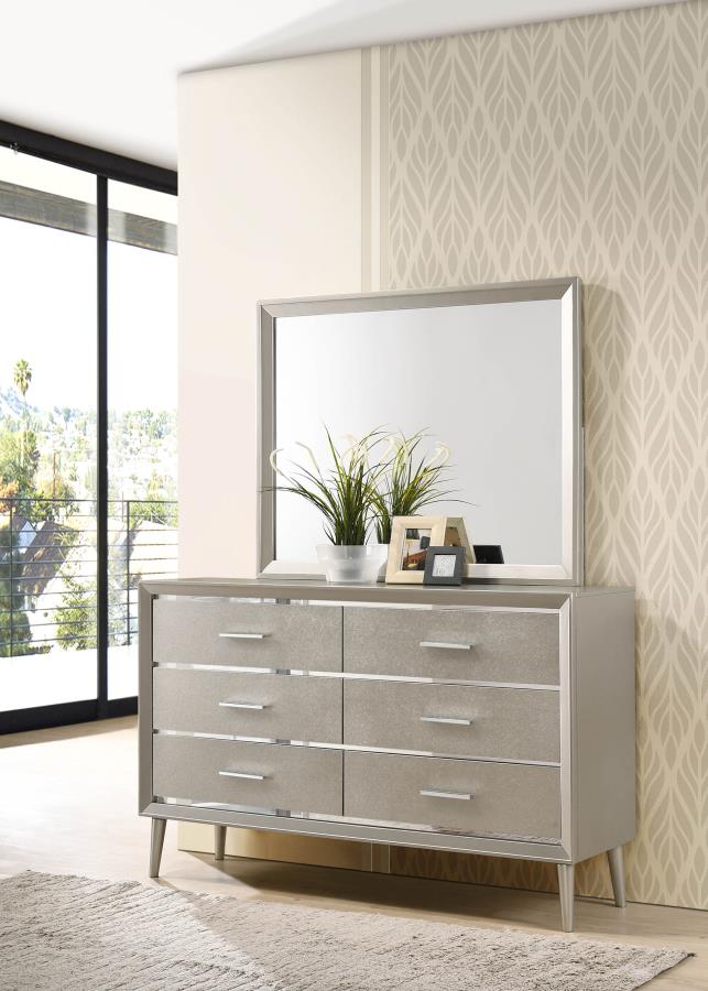 (image for) Ramon 6-drawer Dresser with Mirror Metallic Sterling