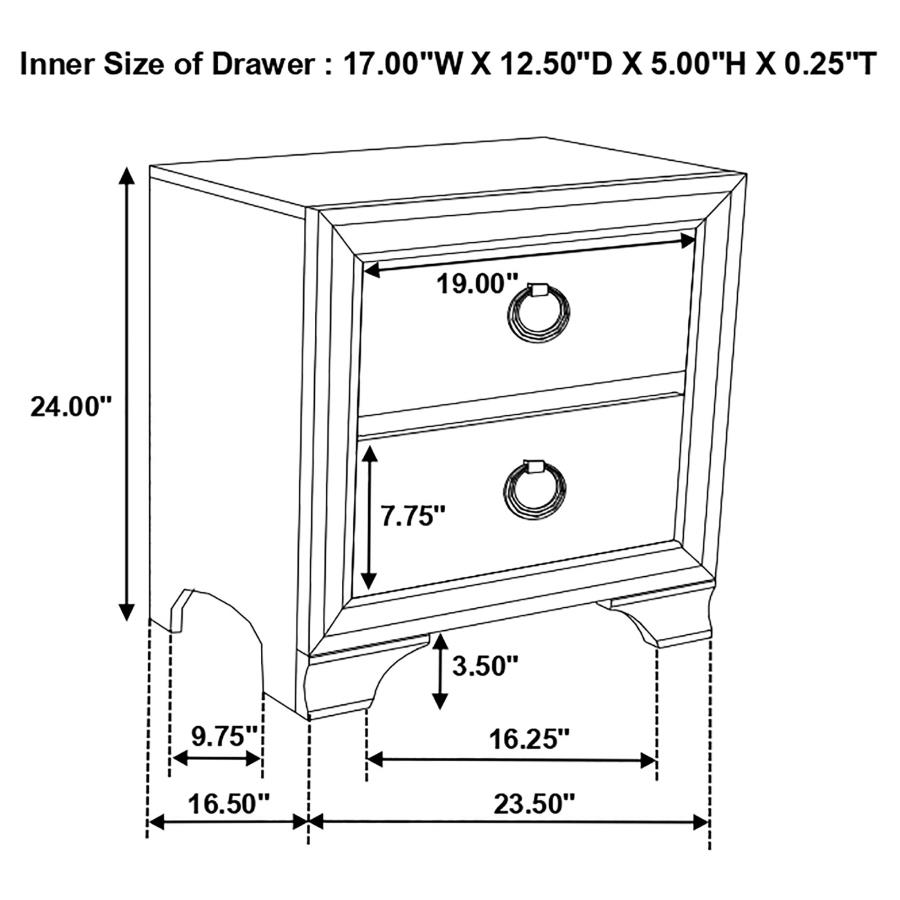 (image for) Salford 2-drawer Nightstand Metallic Sterling