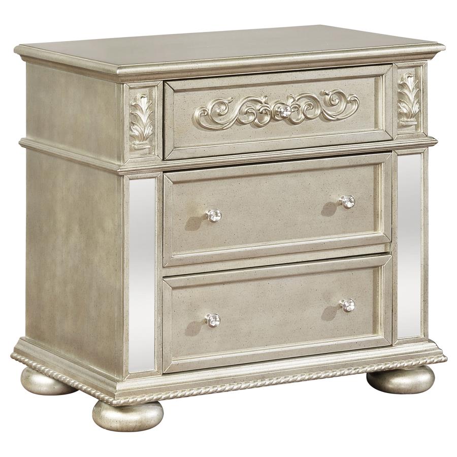 (image for) Heidi 3-drawer Nightstand Metallic Platinum - Click Image to Close