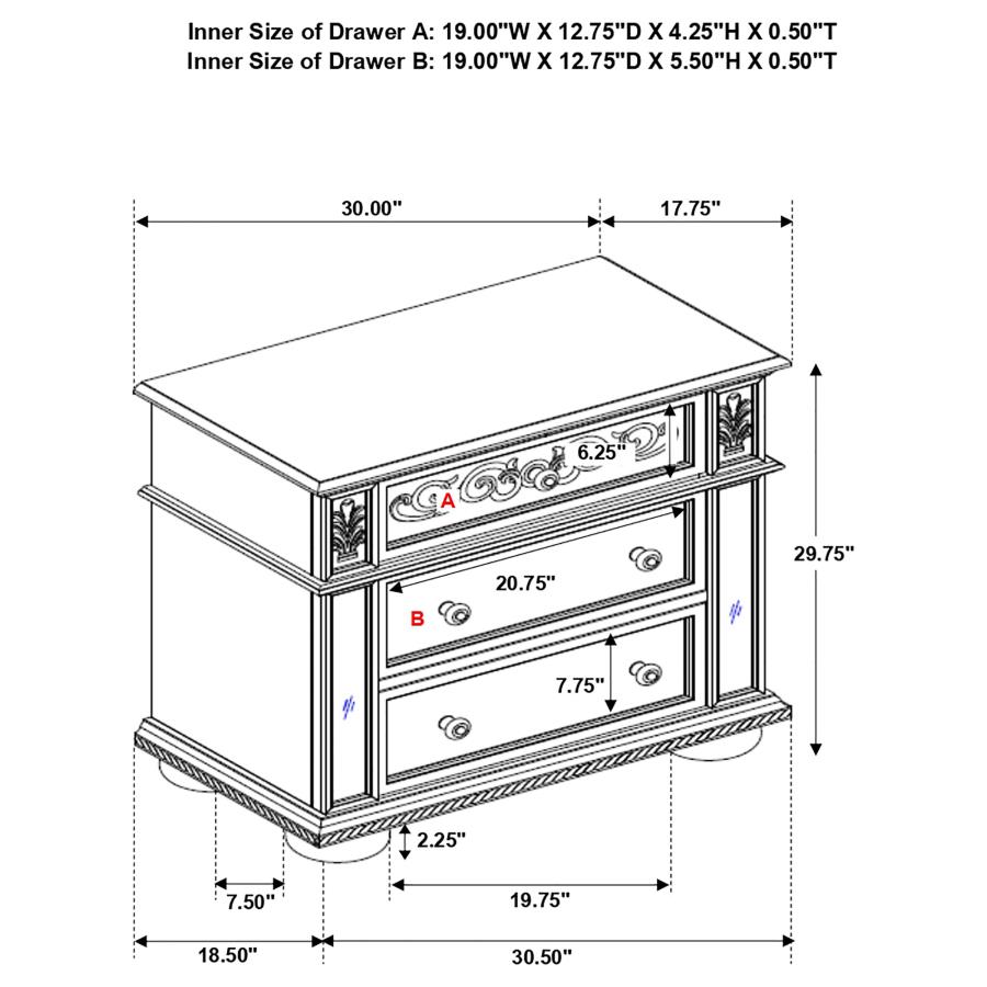 (image for) Heidi 3-drawer Nightstand Metallic Platinum