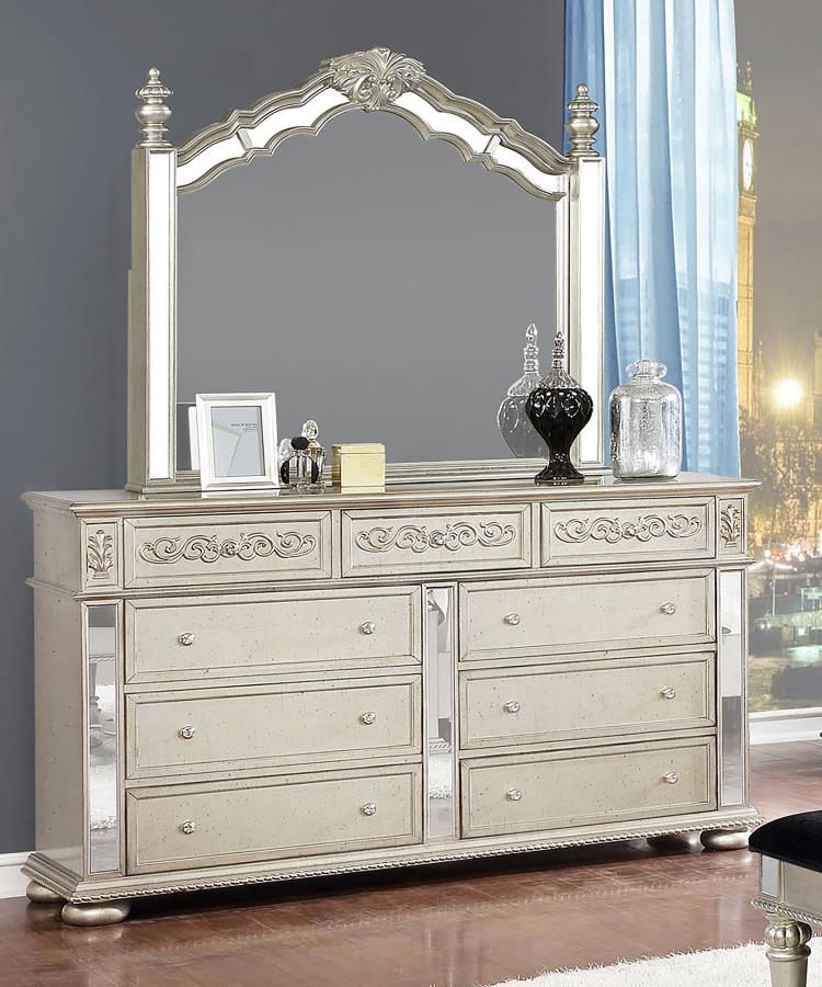 (image for) Heidi 9-drawer Dresser with Mirror Metallic Platinum