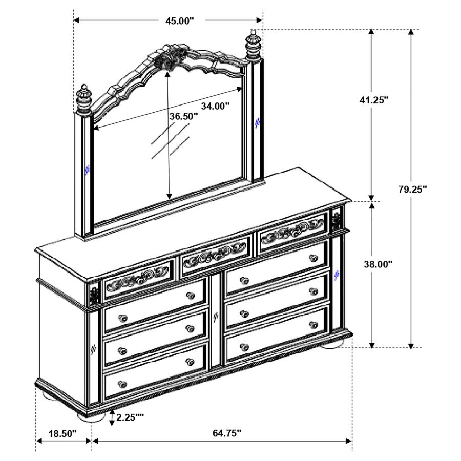 (image for) Heidi 9-drawer Dresser with Mirror Metallic Platinum