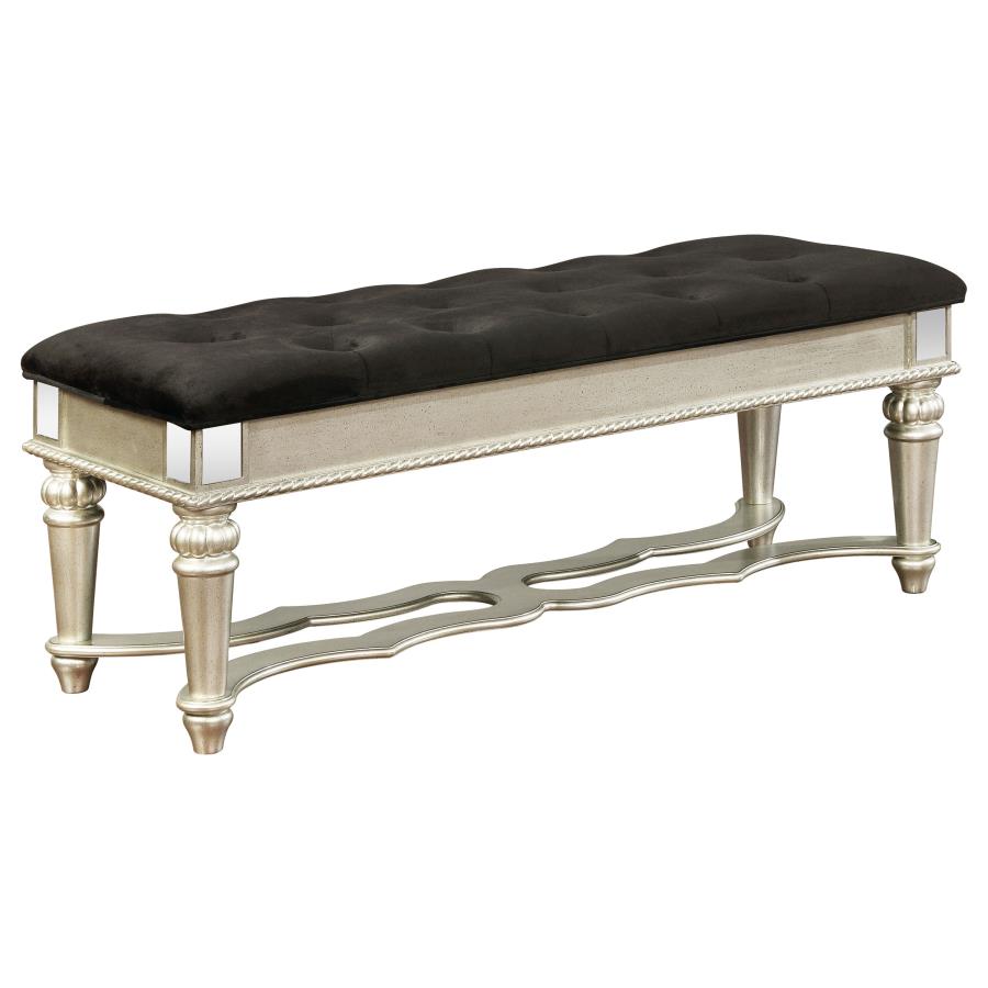 (image for) Heidi Upholstered Tufted Bench Metallic Platinum