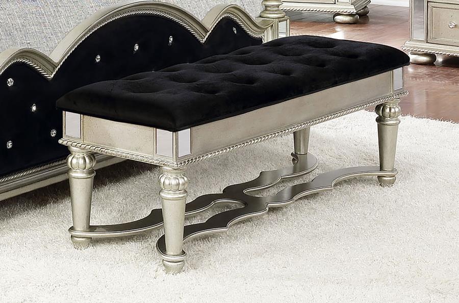 (image for) Heidi Upholstered Tufted Bench Metallic Platinum