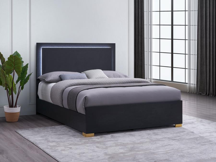 (image for) Marceline Wood Queen LED Panel Bed Black