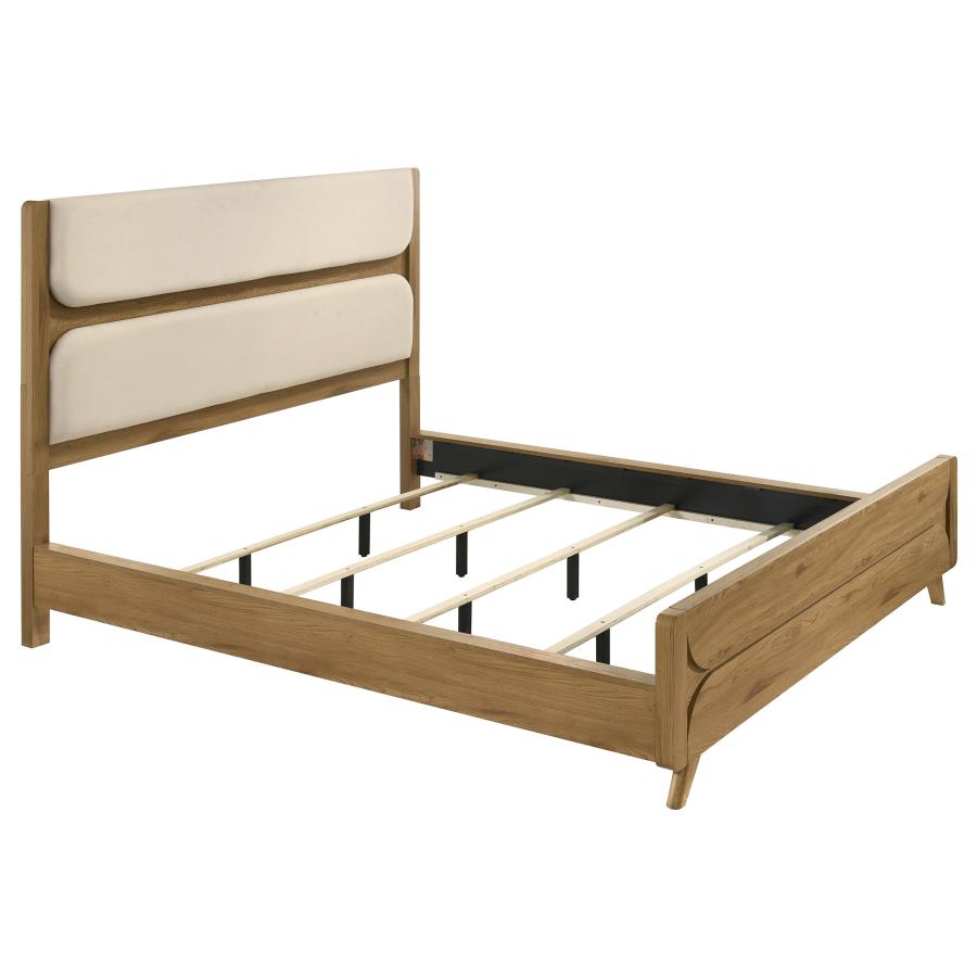 (image for) Bennett 62-inch California King Upholstered Panel Bed Cream and Light Oak
