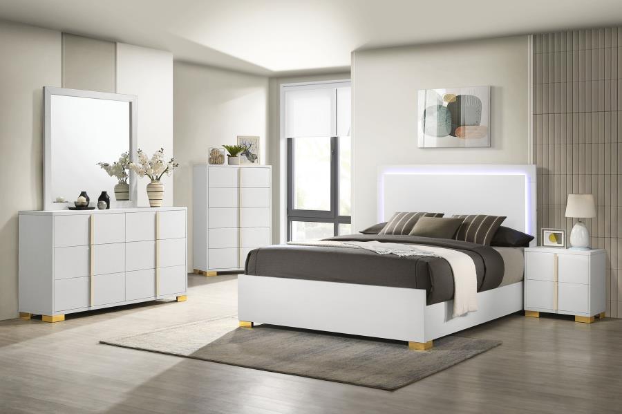 (image for) Marceline Wood Queen LED Panel Bed White