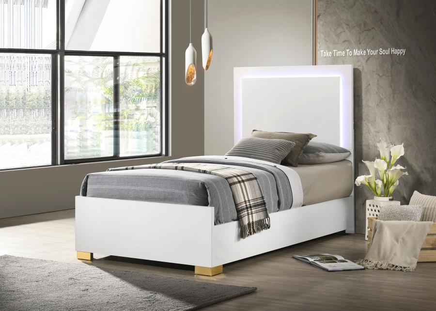 (image for) Marceline Wood Twin LED Panel Bed White