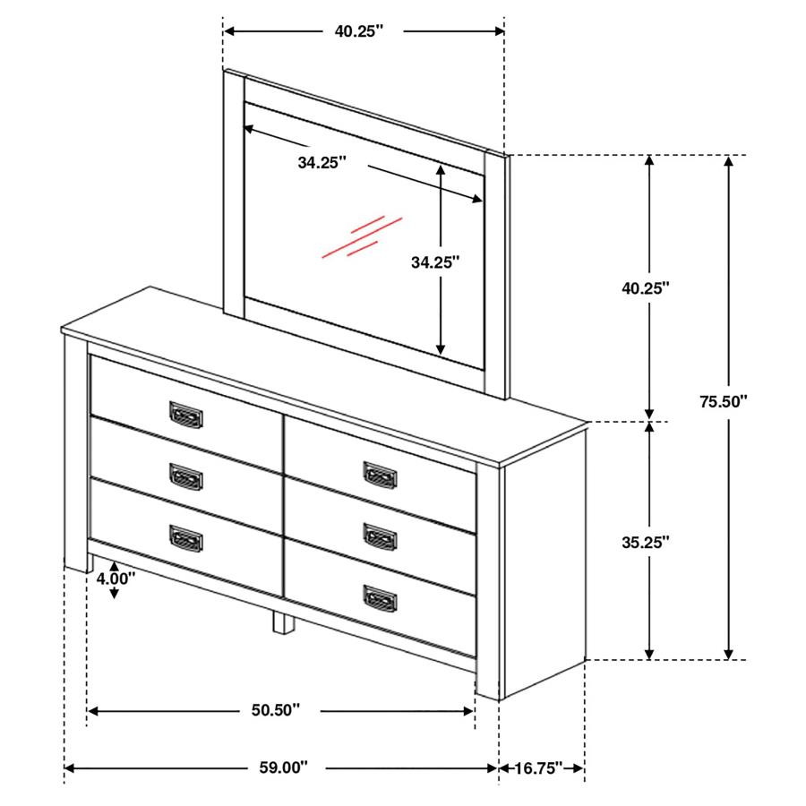 (image for) Frederick 6-drawer Dresser with Mirror Weathered Oak