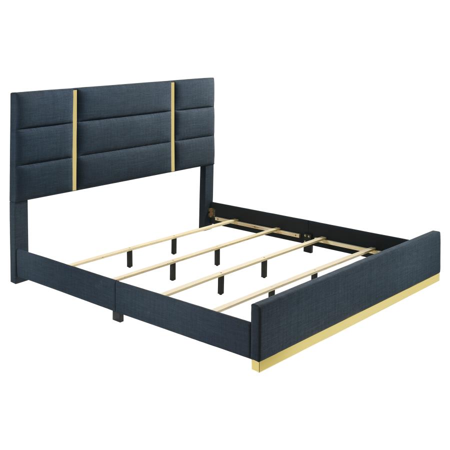 (image for) Ines 56-inch Fabric Upholstered Eastern King Panel Bed Navy