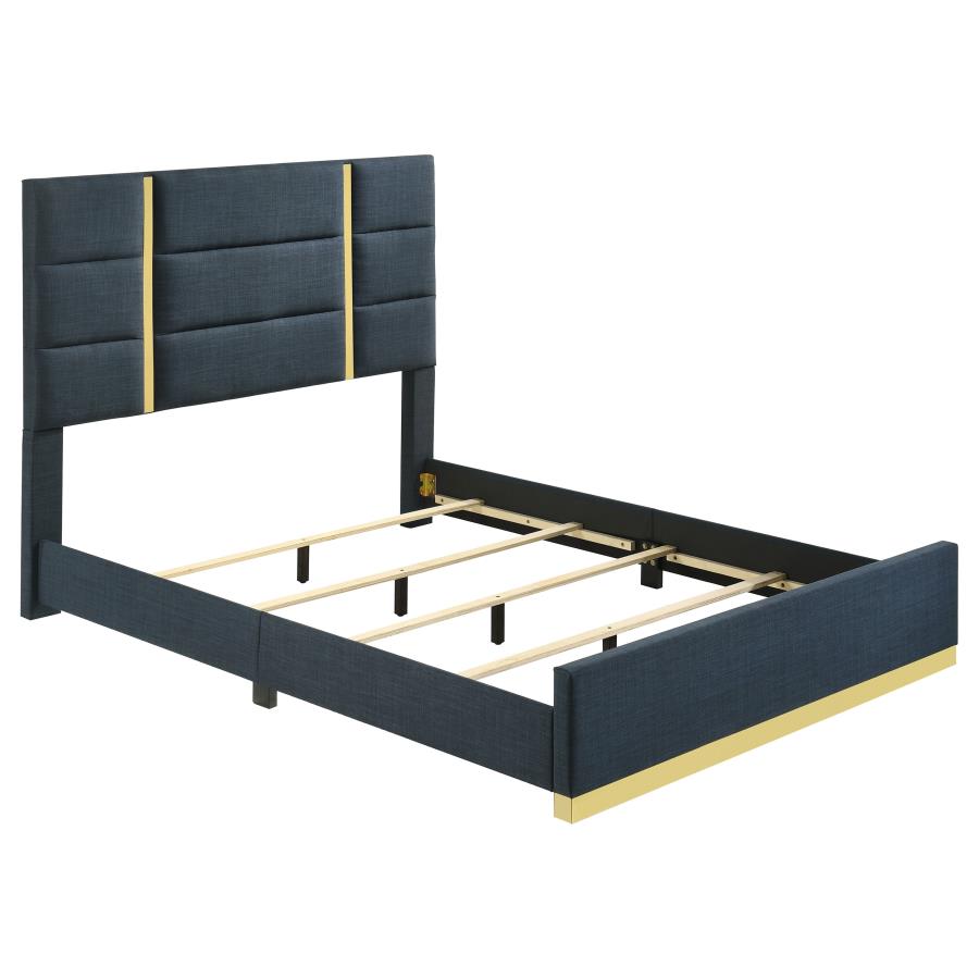 (image for) Ines 56-inch Fabric Upholstered Queen Panel Bed Navy