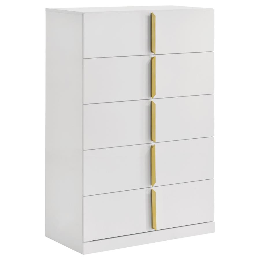 (image for) Ines 5-drawer Bedroom Chest of Drawers White High Gloss