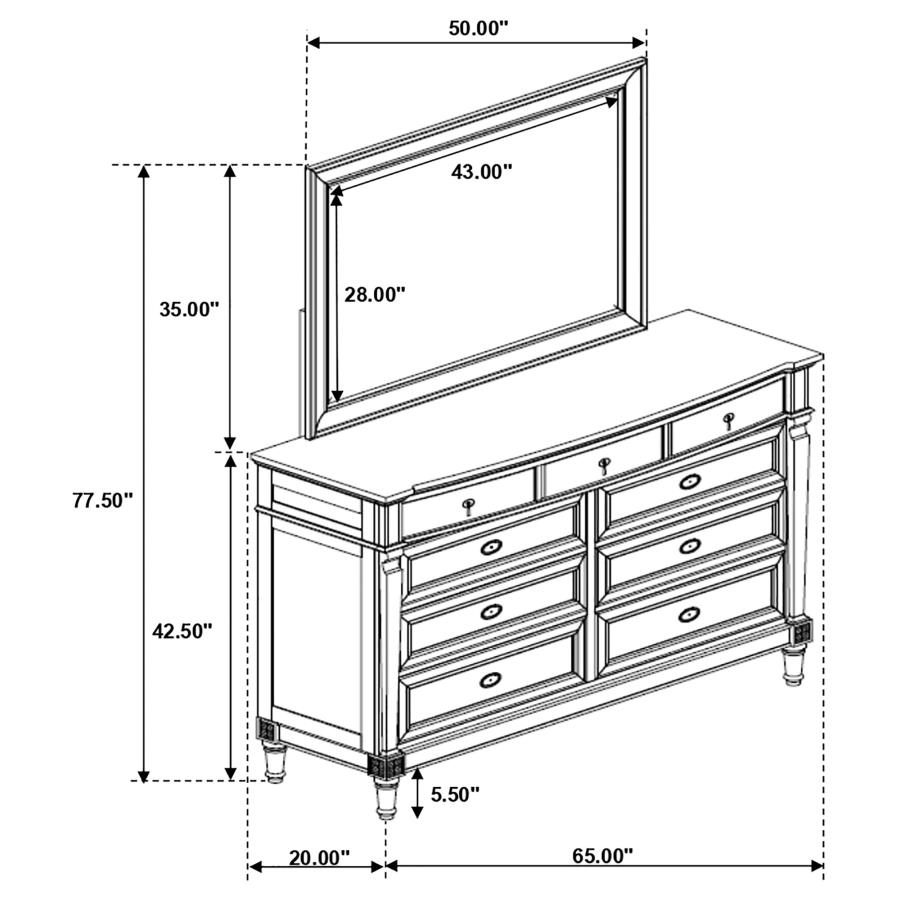 (image for) Alderwood 9-drawer Dresser with Mirror French Grey