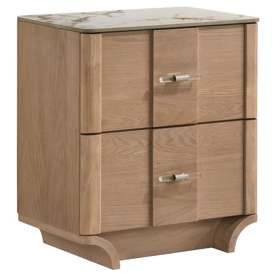 (image for) Leanne 2-drawer Sinter Stone Top Nightstand Light Oak