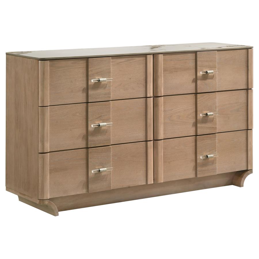 (image for) Leanne 6-drawer Sinter Stone Top Dresser Cabinet Light Oak