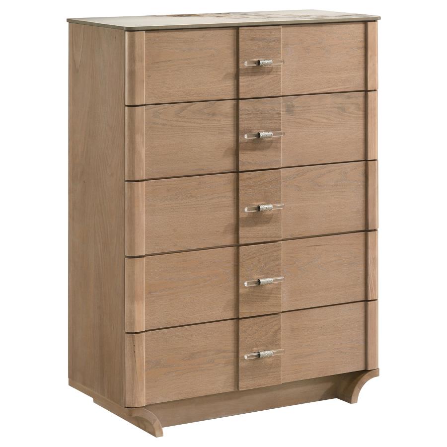 (image for) Leanne 5-drawer Sinter Stone Top Chest of Drawers Light Oak