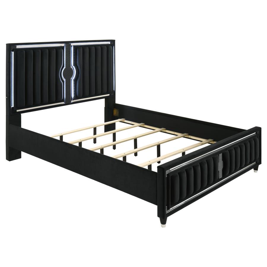 (image for) Ravenne Velvet Upholstered California King LED Panel Bed Black