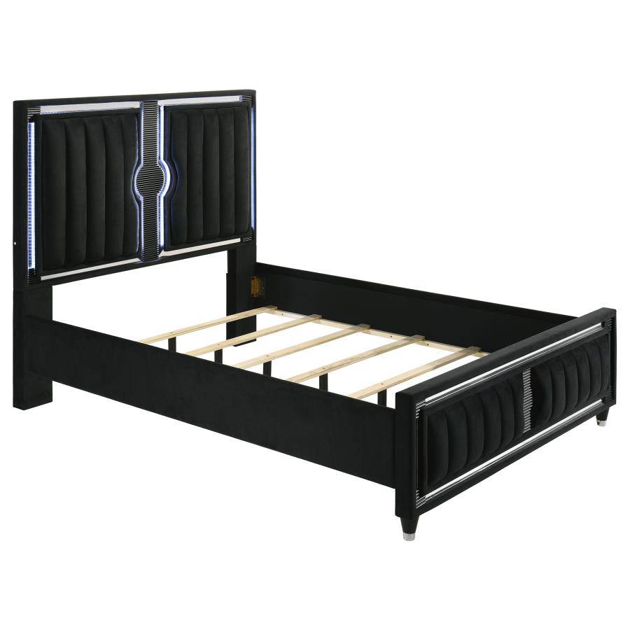 (image for) Ravenne Velvet Upholstered Queen LED Panel Bed Black