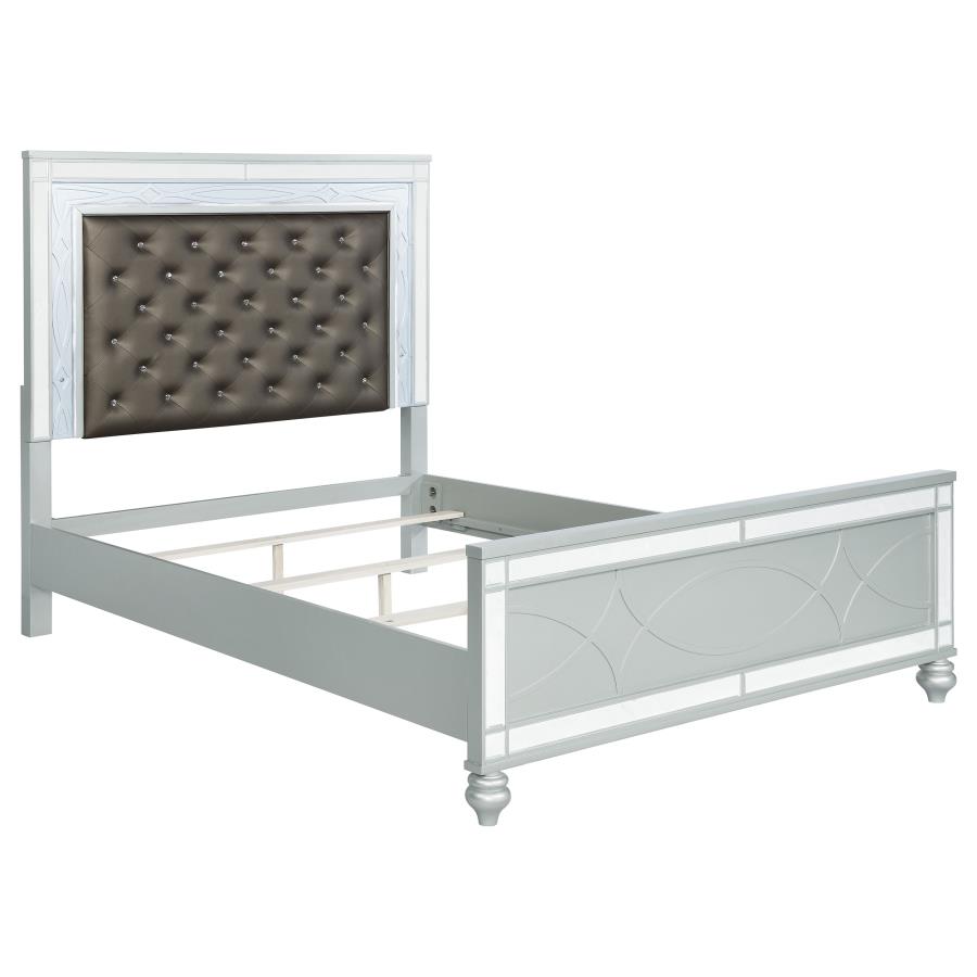 (image for) Gunnison Wood Eastern King LED Panel Bed Silver Metallic