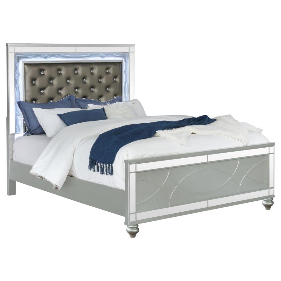 (image for) Gunnison Wood Eastern King LED Panel Bed Silver Metallic