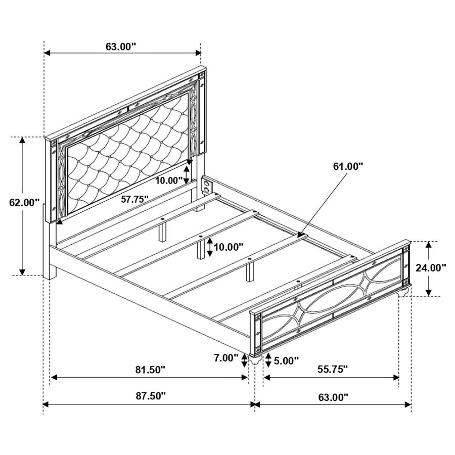 (image for) Gunnison Wood Queen LED Panel Bed Silver Metallic