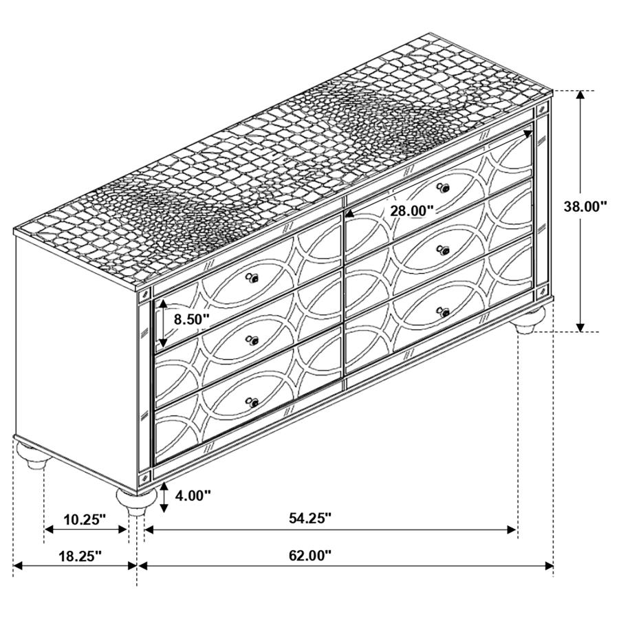 (image for) Gunnison 6-drawer Dresser Silver Metallic