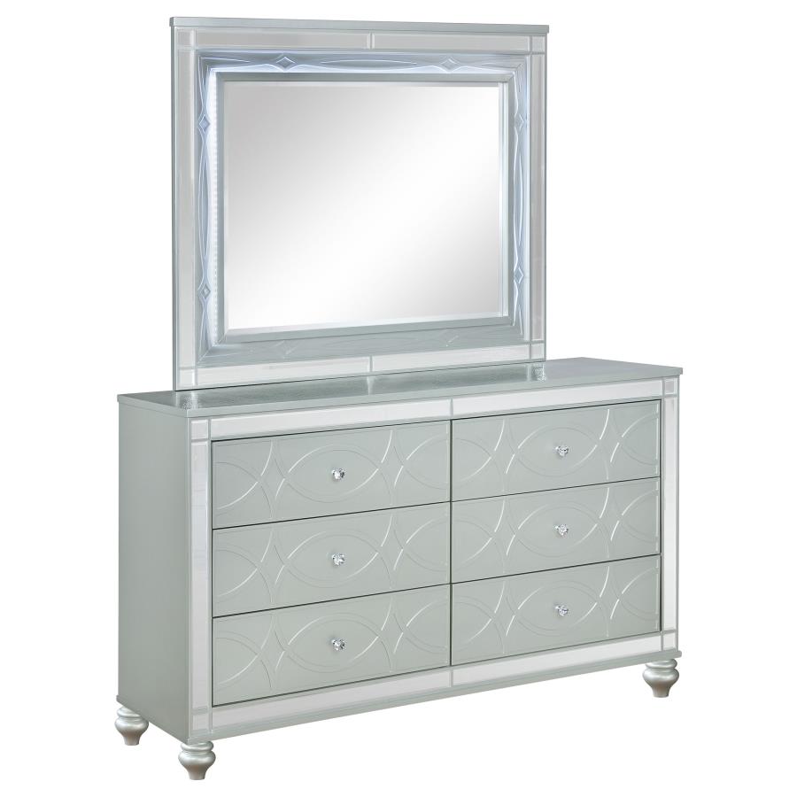 (image for) Gunnison 6-drawer Dresser with Mirror Silver Metallic