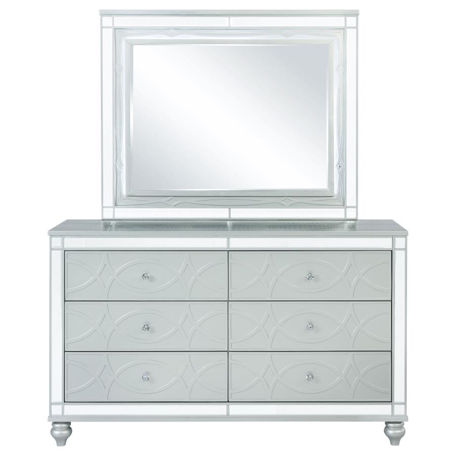 (image for) Gunnison 6-drawer Dresser with Mirror Silver Metallic