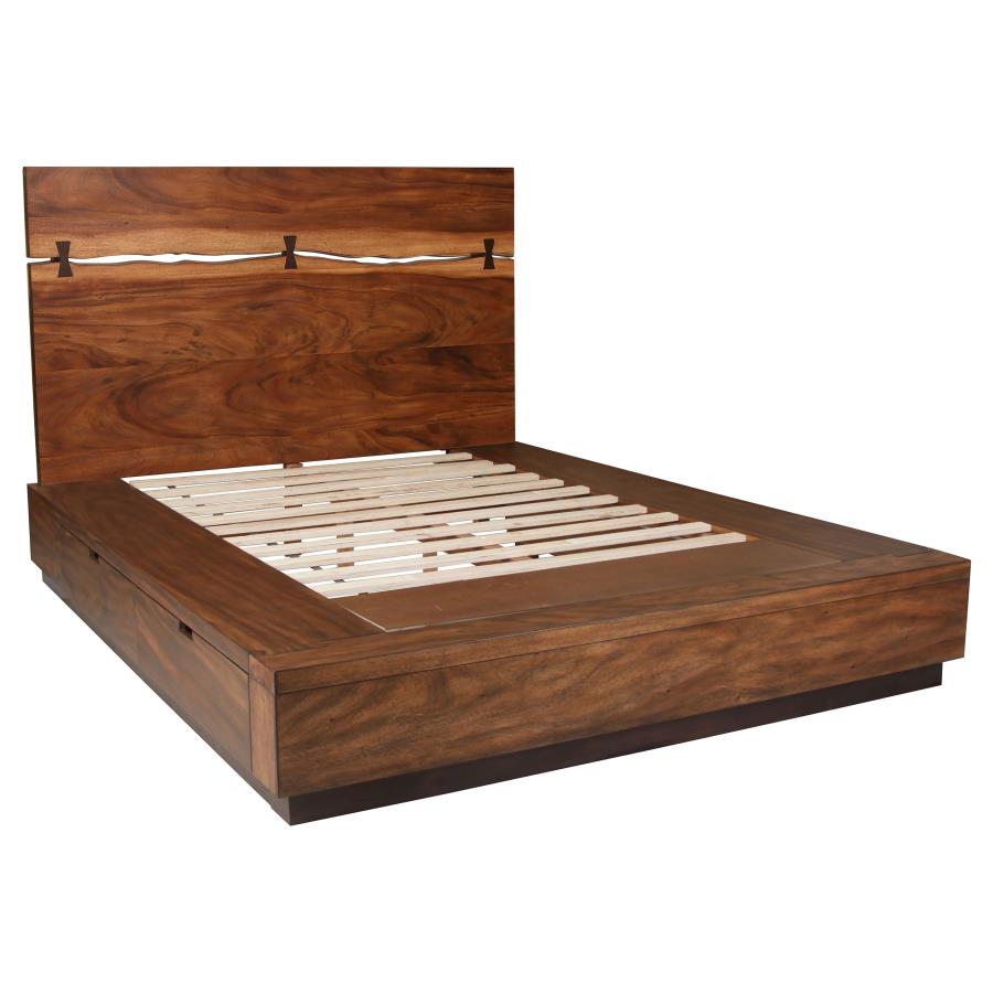 (image for) Winslow Wood Eastern King Storage Panel Bed Smokey Walnut - Click Image to Close