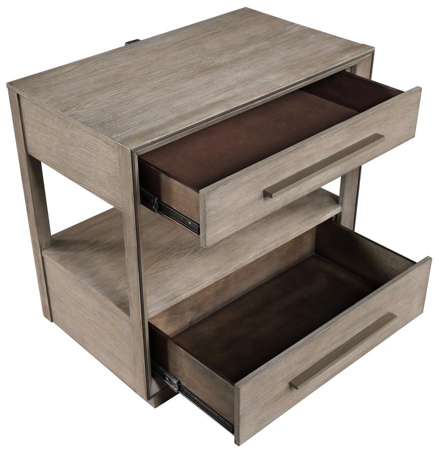 (image for) Durango 2-drawer Nightstand Bedside Table Washed Oak