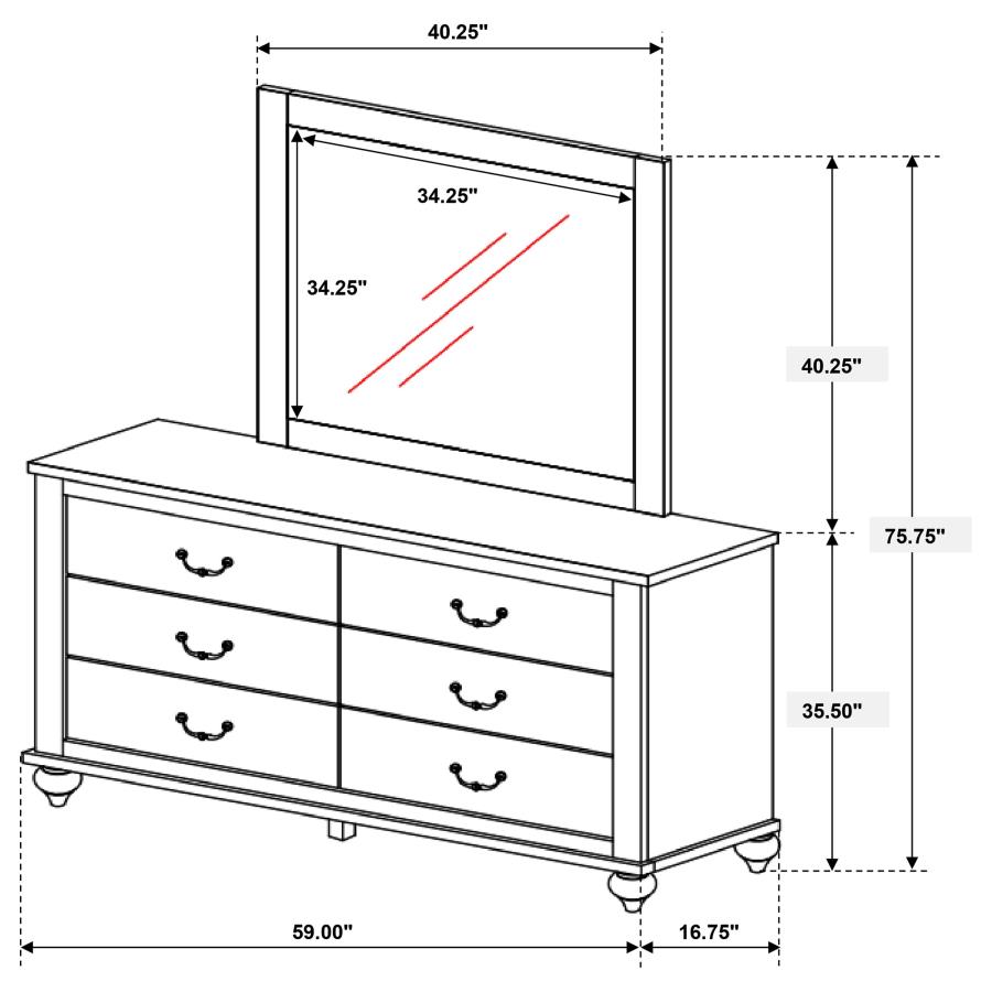 (image for) Stillwood 6-drawer Dresser with Mirror Vintage Linen